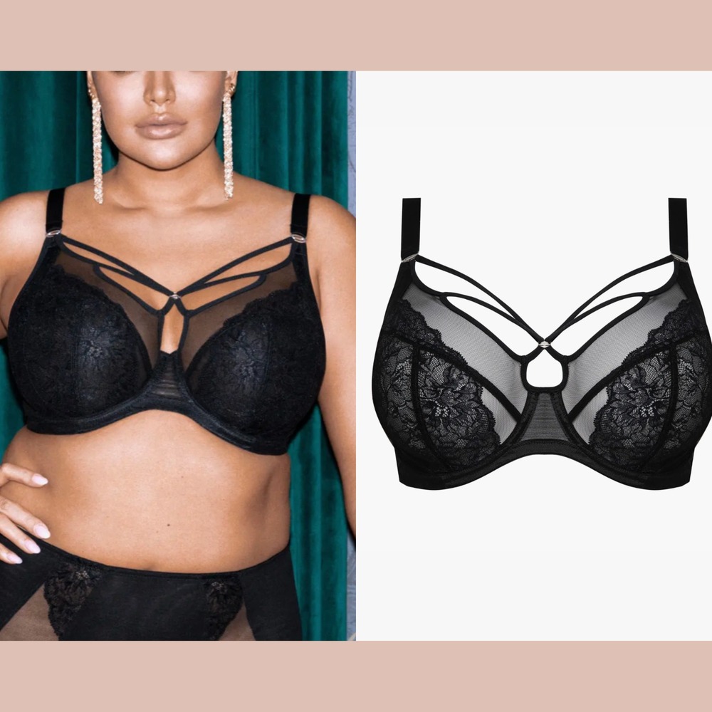 NEW $72 Elomi [ 34L US‎ ] Brianna Underwire Strappy Plunge Bra Black #U1432